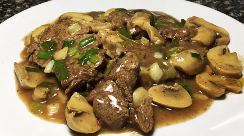 receta de bistec con champiñones